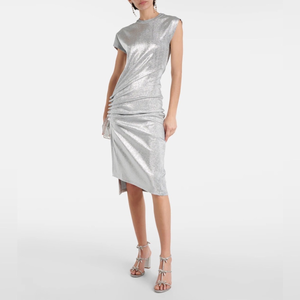 Paco Rabanne silver asymmetric ruched midi dress - Picture 15 of 15